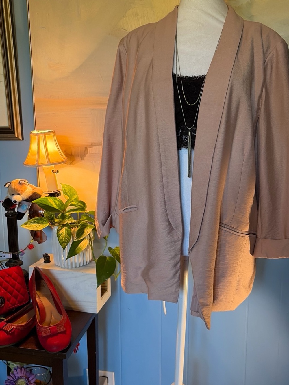 LC Lauren Conrad Dusty Mauve Open-Front Blazer